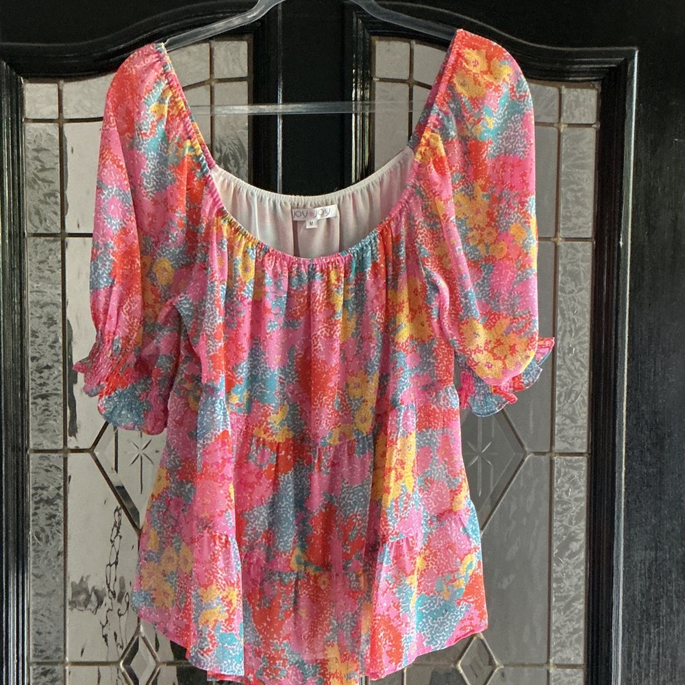 Joy Joy Pink Floral Tiered Peasant Tunic